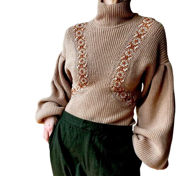 Ulla‎ Johnson Beige Oatmeal Neutral ‘Emerson’ wool sweater balloon - Picture 1 of 12